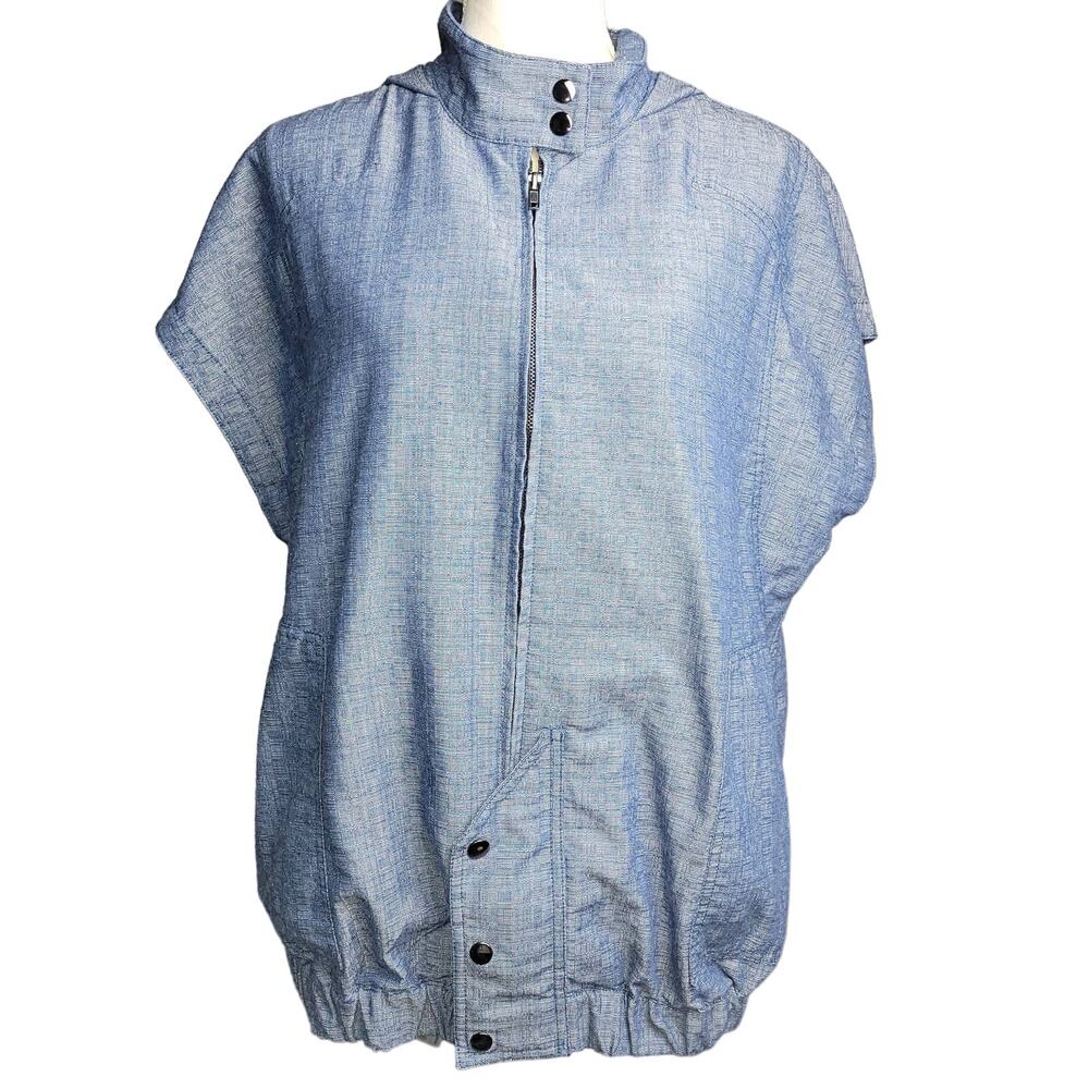 Derek Lam Design Nation Chambray Top Womens Large Zip Hood Pockets Light Wash